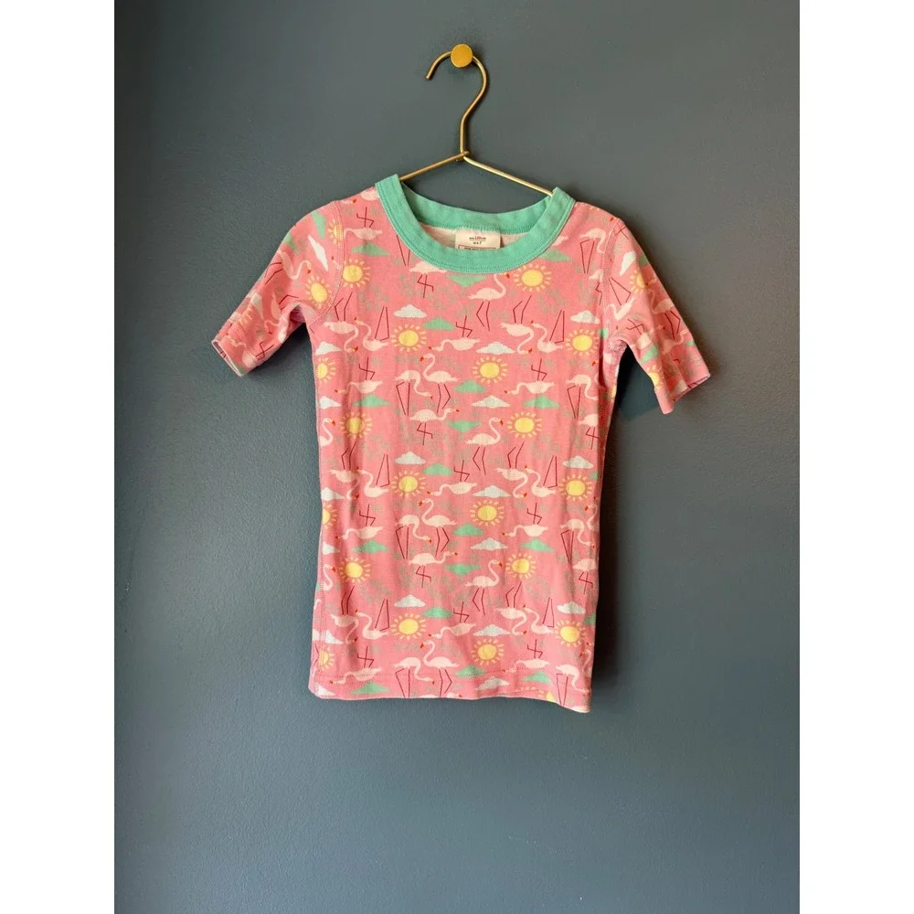 Hanna Andersson Pink Flamingo Short Sleeve Pajama Set Kids Size 6-7 120cm